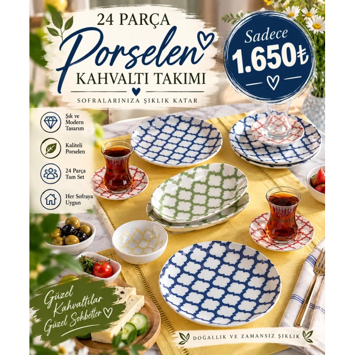 24 parça porselen kahvaltı takımı