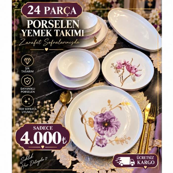 24 parça porselen yemek takımı