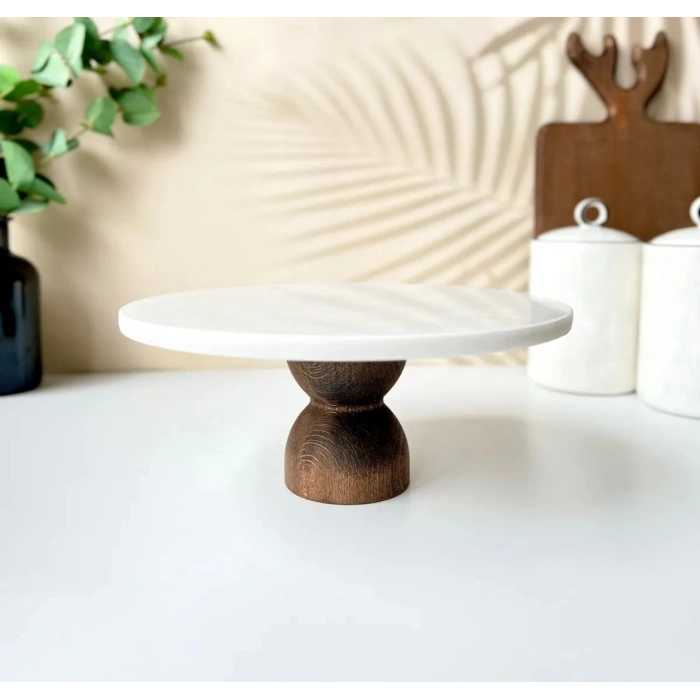25 cm akasya ayaklı mermer sunumluk