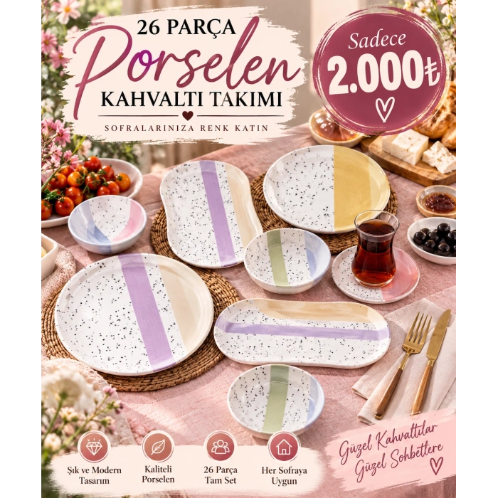 26 parça porselen kahvaltı takımı