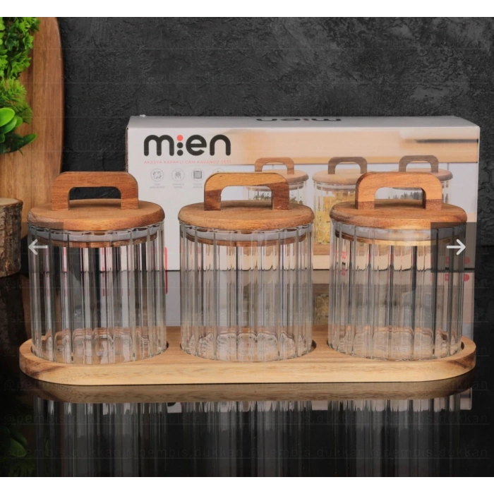 3 lü akasya kapaklı baharatlık seti 600ml