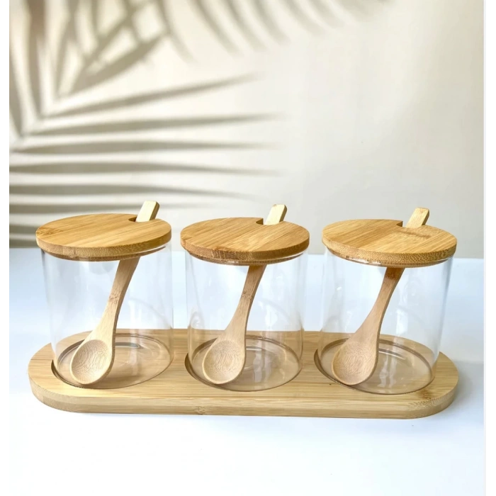 3 lü bambu kavanoz seti