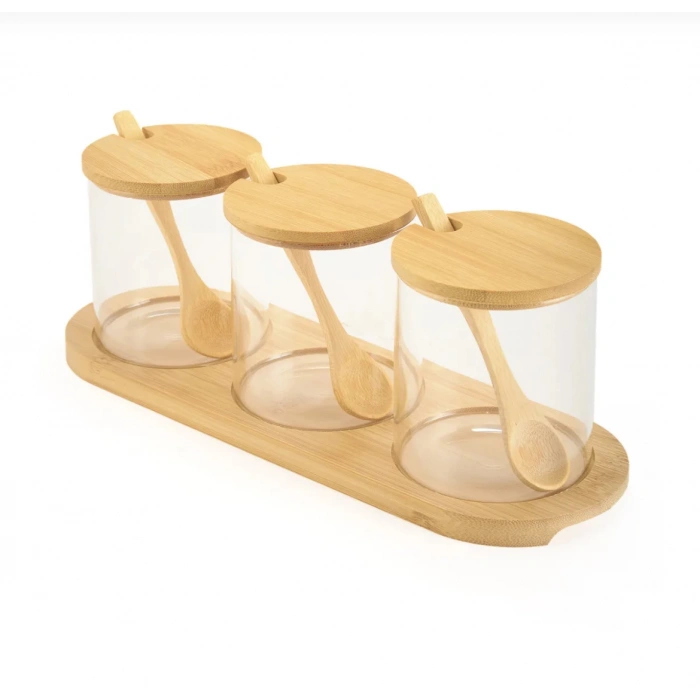 3 lü bambu kavanoz seti