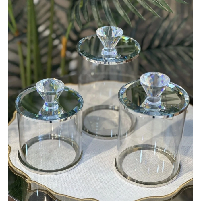 3 lü kristal kapak cam kavanoz