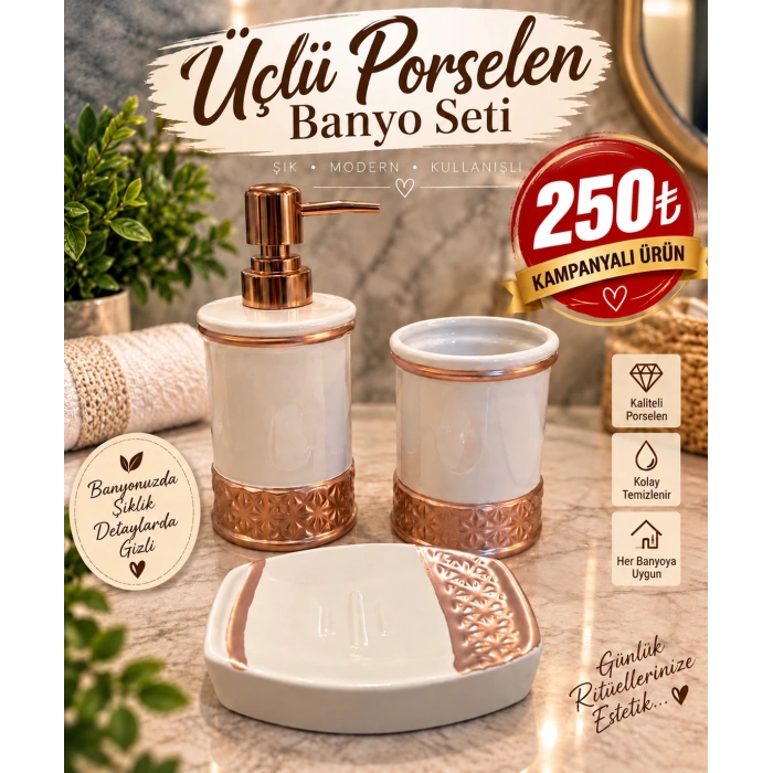 3 lü porselen banyo seti