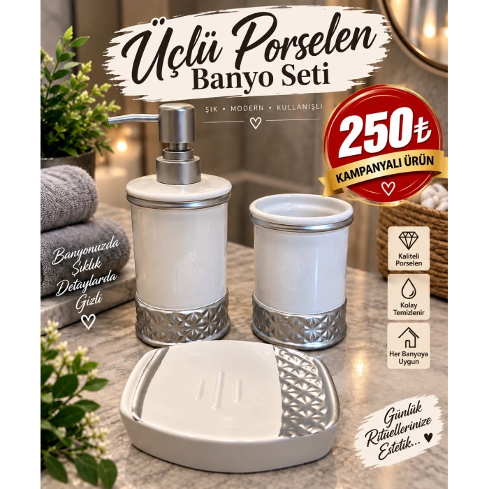 3 lü porselen banyo seti