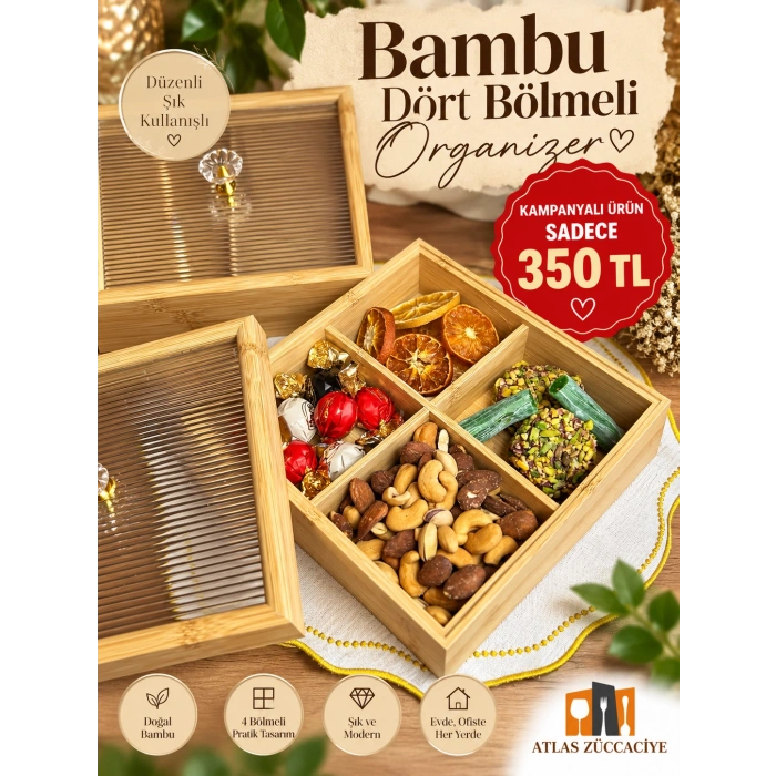 4 bölmeli bambu organizer 20x/20