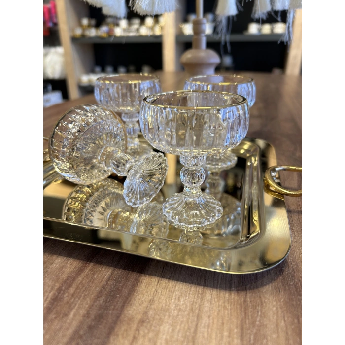6 adet yaldızlı cam İkramlık