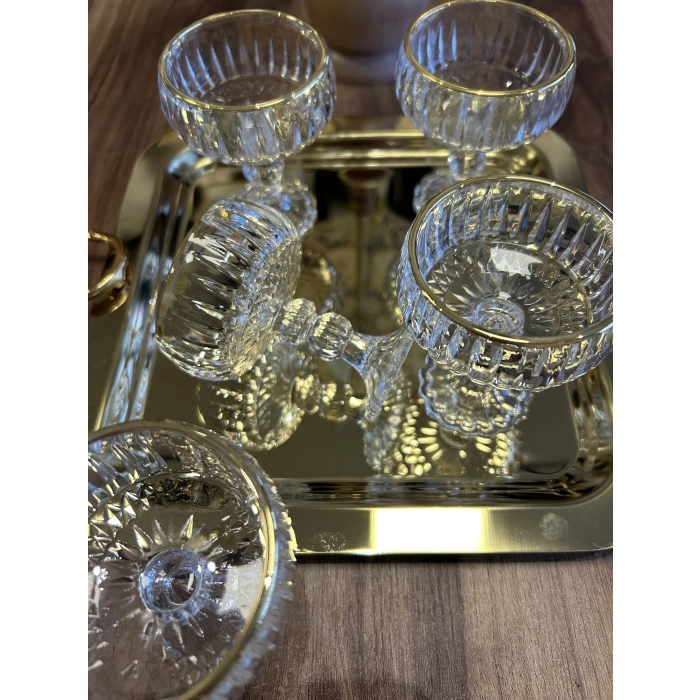 6 adet yaldızlı cam İkramlık