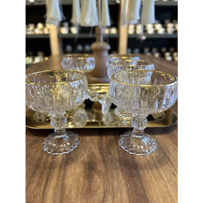 6 adet yaldızlı cam İkramlık