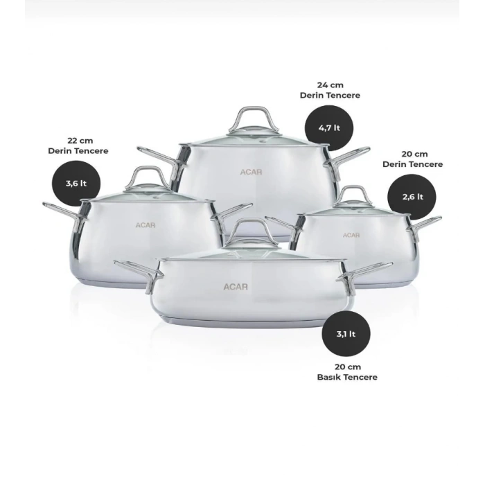 Acar 8 parça çelik seti