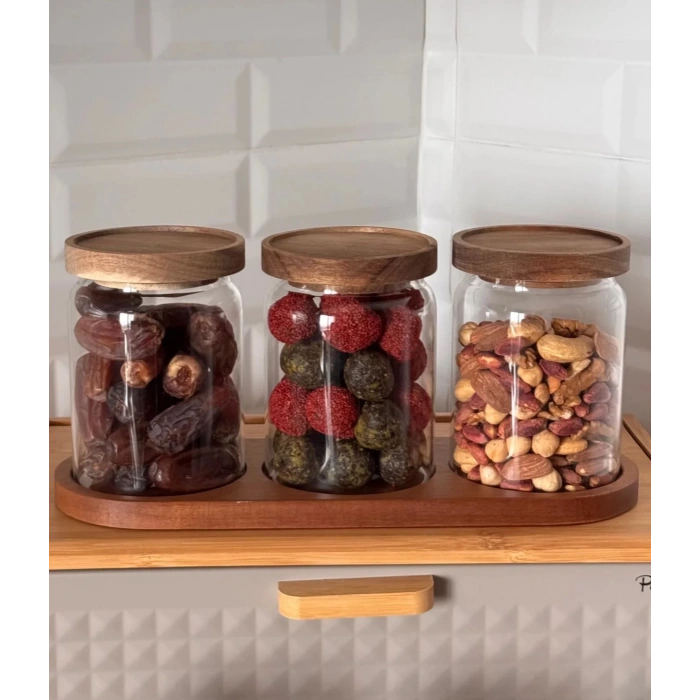 Akasya kapaklı baharatlık seti 600ml