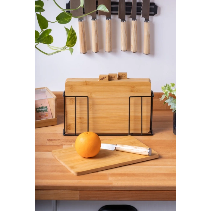 Metal standlı bambu doğrama set