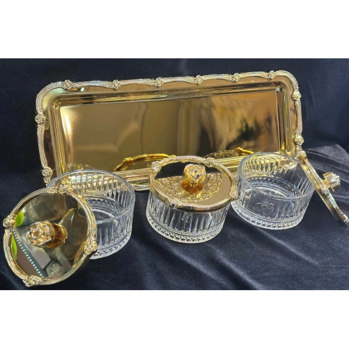 Tepsili üçlü döküm sunumluk