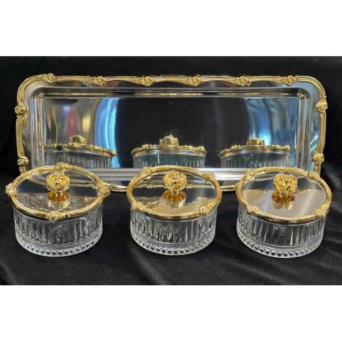 Tepsili üçlü döküm sunumluk