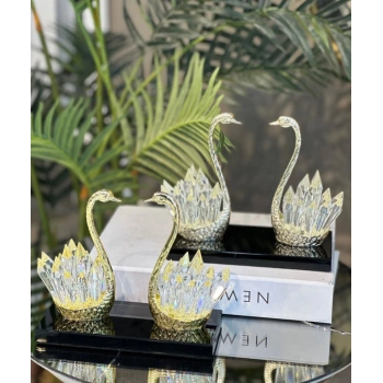 2 li kristal kuğu ( gümüş) aksesuar