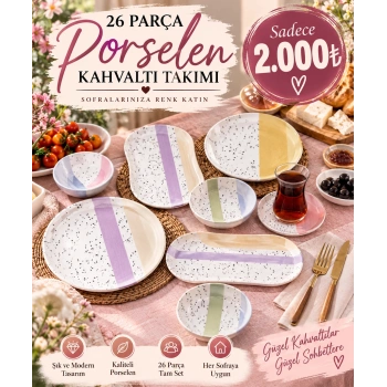 26 parça porselen kahvaltı takımı