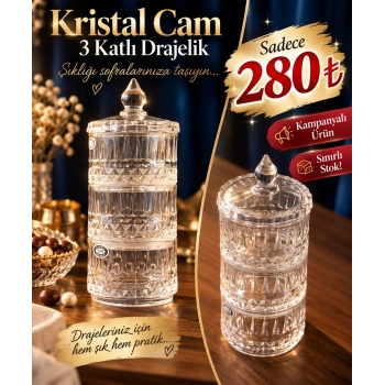 3 katlı cam drajelik 21 cm