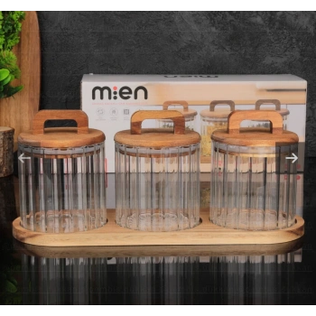 3 lü akasya kapaklı baharatlık seti 600ml