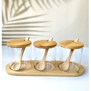 3 lü bambu kavanoz seti