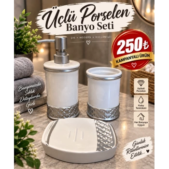 3 lü porselen banyo seti