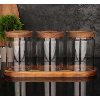 Akasya kapaklı baharatlık seti 600ml