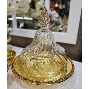 24cm Cam kapak bakır sunumluk/şekerlik