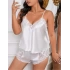 Beyaz Büyük Beden Saten Dantelli Şortlu Pijama Takım