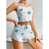 Mavi Kalp Desenli Şortlu Pijama Takım