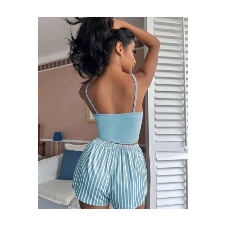 Mavi Renk Sleep Yazılı Şortlu Pijama Takım