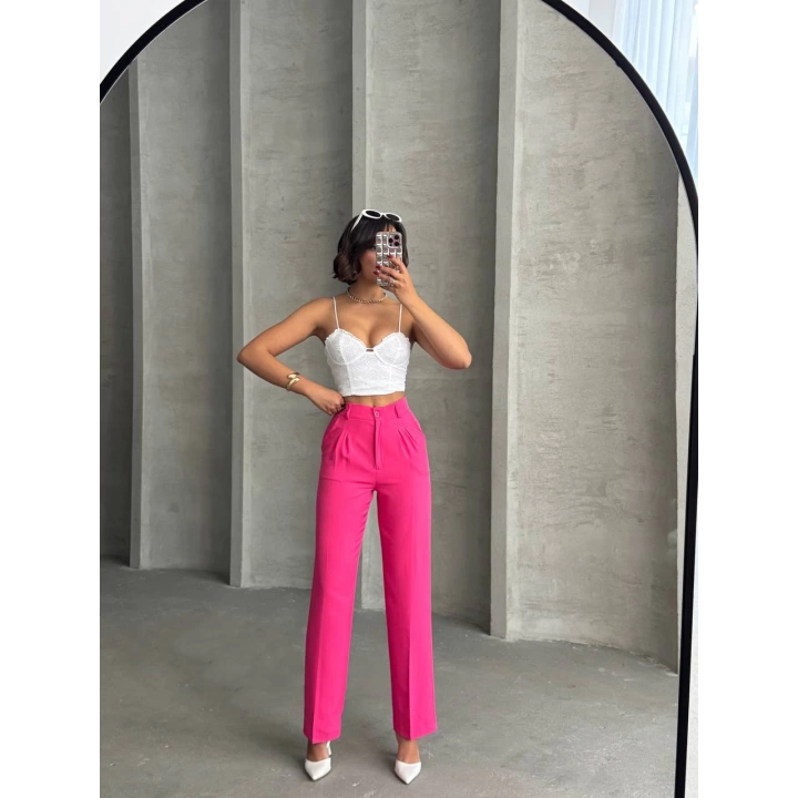 Pembe Renk Yüksek Bel Palazzo Kadın Pantolon