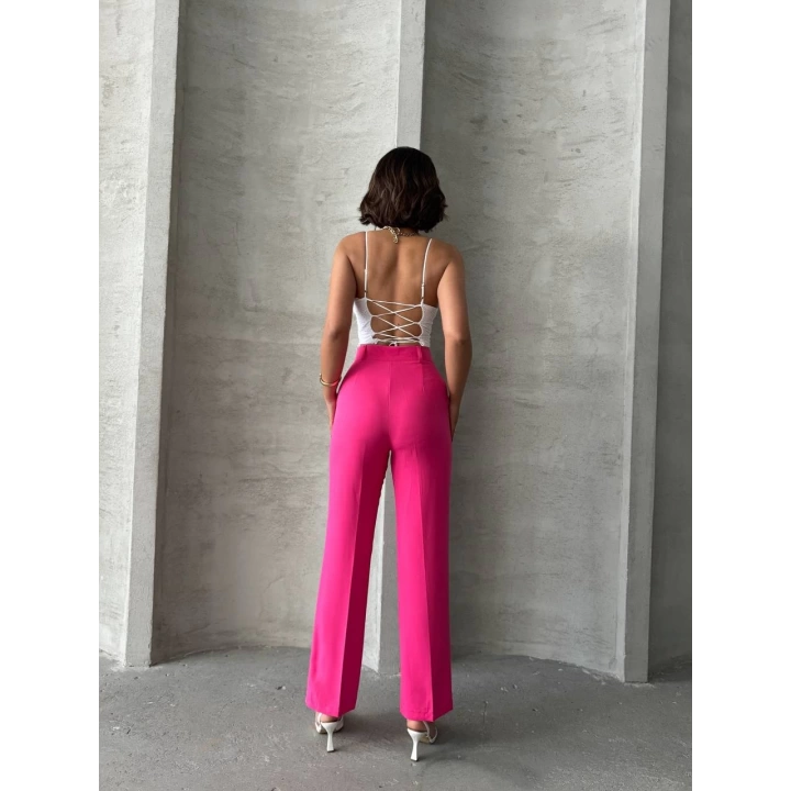 Pembe Renk Yüksek Bel Palazzo Kadın Pantolon