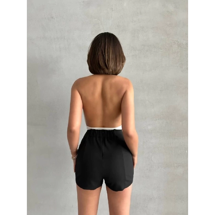 Siyah Çift Yırtmaçlı Yüksek Bel Kadın Şort Etek