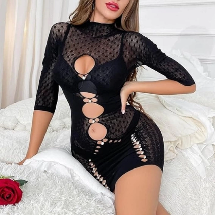 Siyah Dekolteli Fantezi Vücut Çorabı