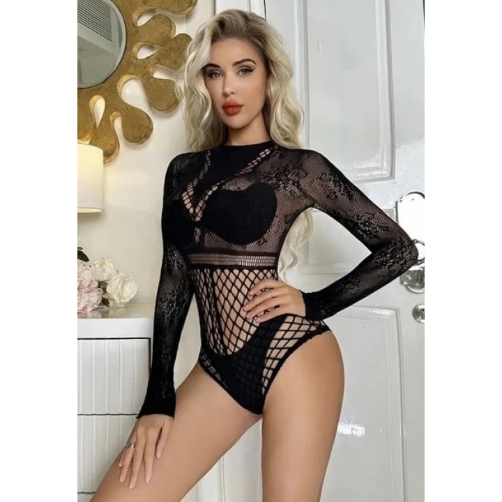 Siyah Renk Uzun Kollu Fantezi Vücut Çorabı