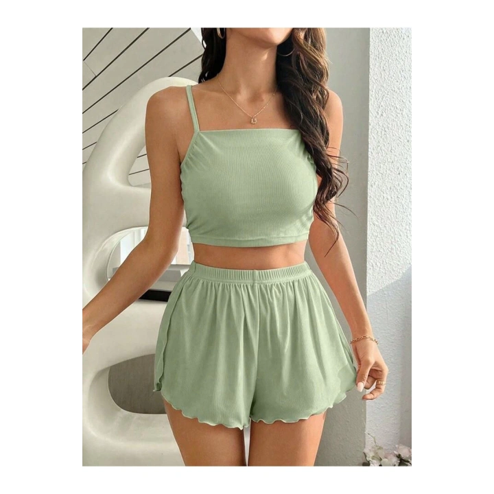 Yeşil Yırtmaçlı Şortlu Pijama Takım