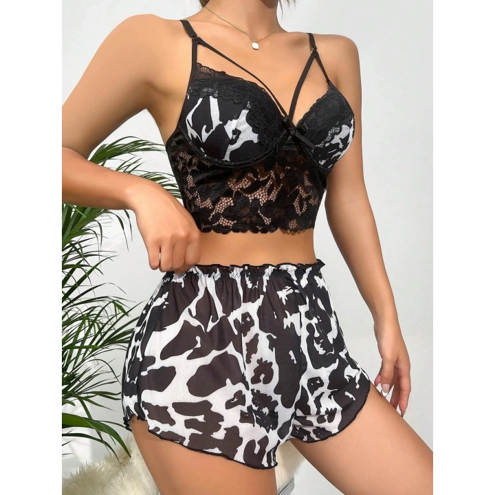 Zebra Desen Büstiyerli Kadın Şortlu Pijama Takım