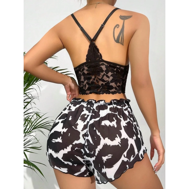 Zebra Desen Büstiyerli Kadın Şortlu Pijama Takım