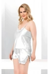 Beyaz Büyük Beden İnce Askılı Saten Kadın Şortlu Pijama Takım