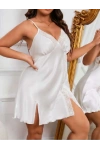 Beyaz Büyük Beden Saten Mini Gecelik