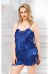 Saks Büyük Beden İnce Askılı Saten Kadın Şortlu Pijama Takım