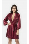 Saten Kumaş Bordo Kısa Sabahlık