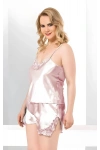 Somon Büyük Beden İnce Askılı Saten Kadın Şortlu Pijama Takım