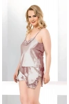 Vizon Büyük Beden İnce Askılı Saten Kadın Şortlu Pijama Takım