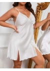 Beyaz Büyük Beden Saten Mini Gecelik