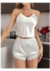 Beyaz Saten Kumaş Dantelli Şortlu Pijama Takım