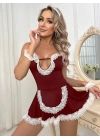 Bordo Dantel Detay Kadın Fantezi Kostüm