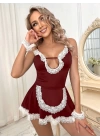 Bordo Dantel Detay Kadın Fantezi Kostüm