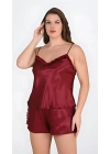 Büyük Beden Bordo Şortlu Takım