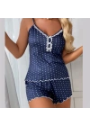 Lacivert Puantiyeli Şortlu Pijama Takım